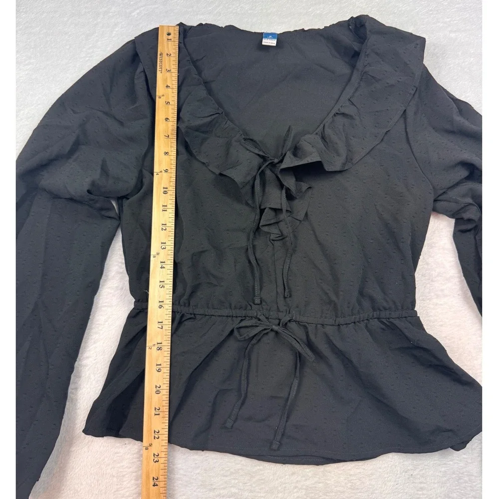 Old Navy Black Clip Dot Ruffle Tie Front Peplum Blouse M Tall 751868-00-1